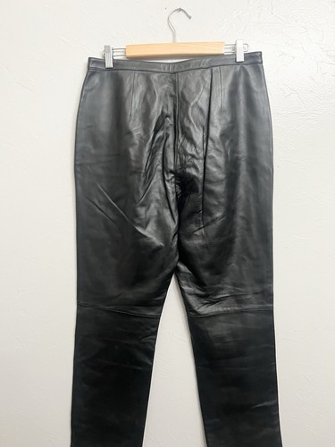 Investments 14 100% Lambskin Leather Pants Black Straight Leg Lined Mint $199 - Picture 4 of 8