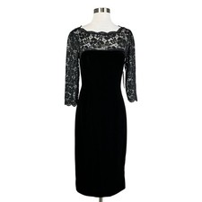 Eliza J Women's Cocktail Dress Size 6 Black Velvet and Lace Midi Sheath