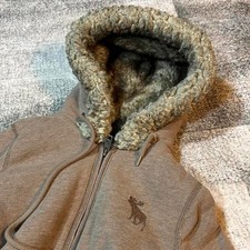 Vintage women's Y2K fur lined fur hood Abercrombie  Fitch zip up hoodie Size M