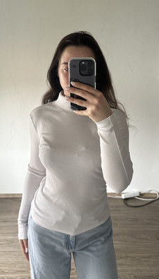 Even&Odd Damen Rollkragen Langarmshirt Weiß XS Polyester Slim Rippstrick