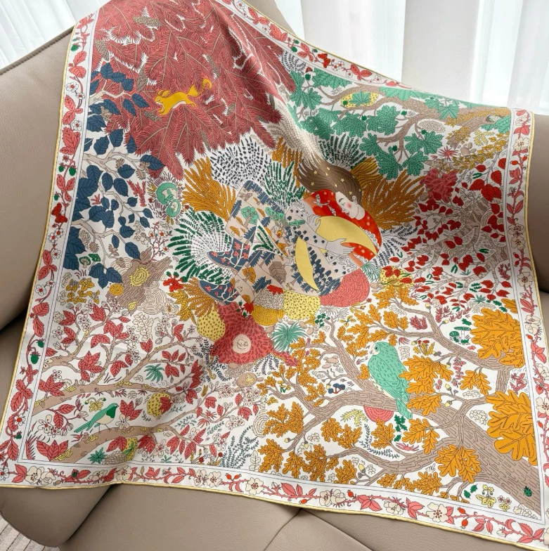 100% Twill Silk Square Shawl Scarf Pink bird Print 90X90cm Bandanna Wrap new