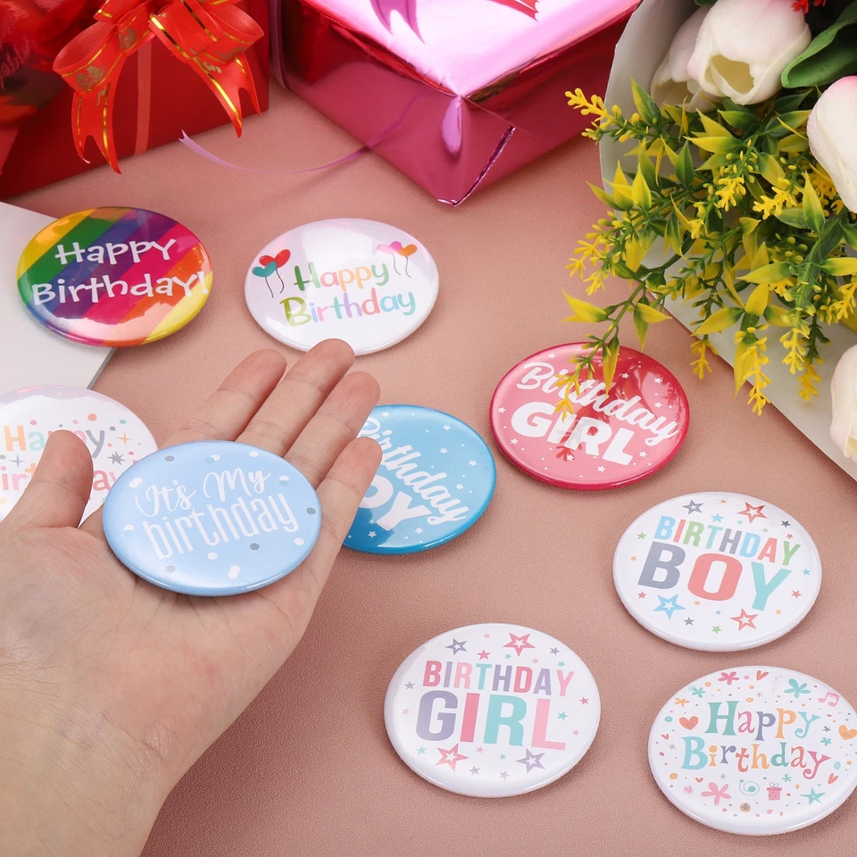 Botón Cumpleaños Niña, Pin Insignia Cumpleaños Hojalata 58mm, Multicolor Foto 4 de 4