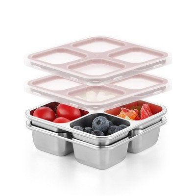 BEFOY 4 Pack Stainless Steel Snack Containers with Lids 4 Compartment 2, Pink 