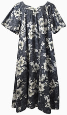 Vintage Hawaiian MuuMuu Kaftan Dress 4XL 2X 3X Hibiscus Floral Gray Black POCKET