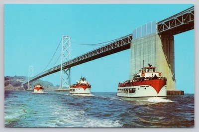 Vintage San Francisco Harbor Tours Postcard Fisherman's Wharf Bridge Boats