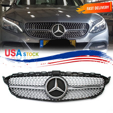 Chrome Front Grille Wemblem Grill Fit Mercedes C Class 2015-2018 W205 C300 C250