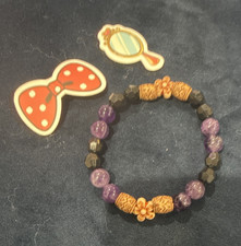 Amethyst Beads With Black & Flowers 15cm