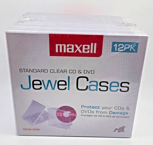 Maxell CD-360 Replacement CD/DVD Clear Jewel Cases-12 Pack Free Ship In States