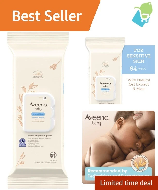Travel-Friendly Unscented Baby Wipes with Aloe - Ideal for Sensitive Skin, 64ct