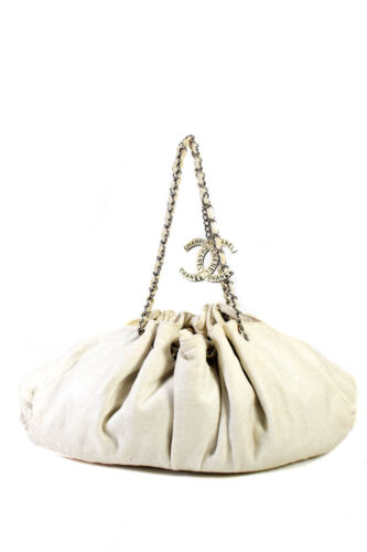 Chanel Womens Chain Link Logo Strap Melrose Cabas Satchel Shoulder Handbag Off W - Picture 1 of 12