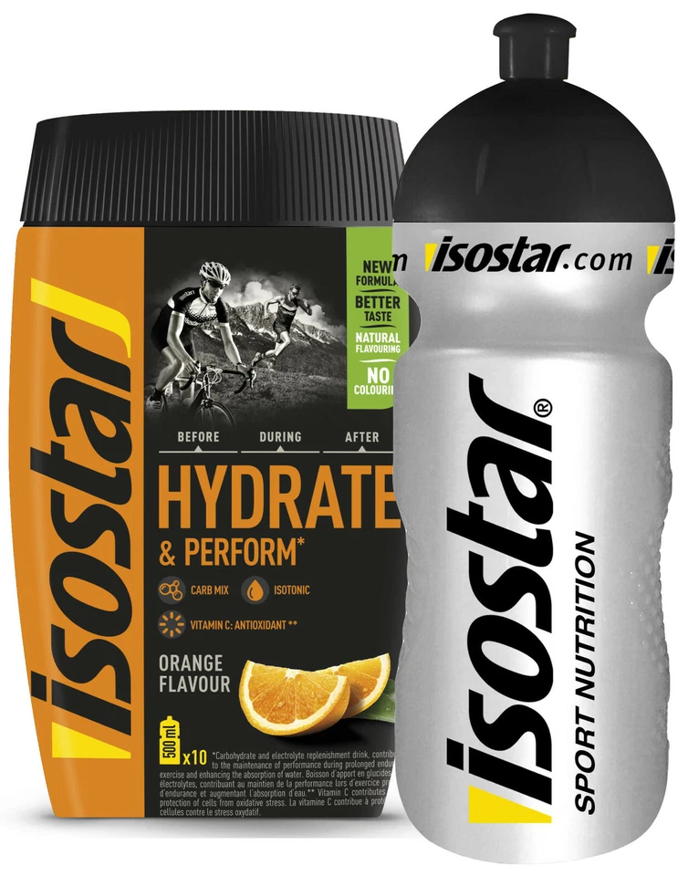 Isostar Hydrate & Perform Sports Drink 400g Dose + Trinkflasche 0,5l