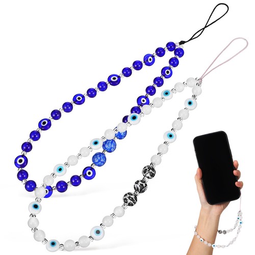 2 Pcs Cordon Perles Miss Perles Téléphone Bracelet Mal Œil Suspendu Charm - Photo 5/12