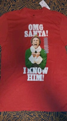 Elf Omg Santa! I Know Him! Christmas T-Shirt Adult Size Medium