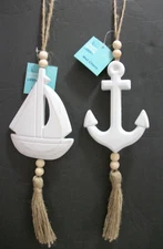 Pair of 17" Nautical Sailboat & Anchor Wooden Wall Hanging Beach House Decor NWT