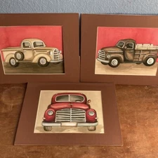 Watercolor Vintage Truck Print. Set Of 3. Matted.