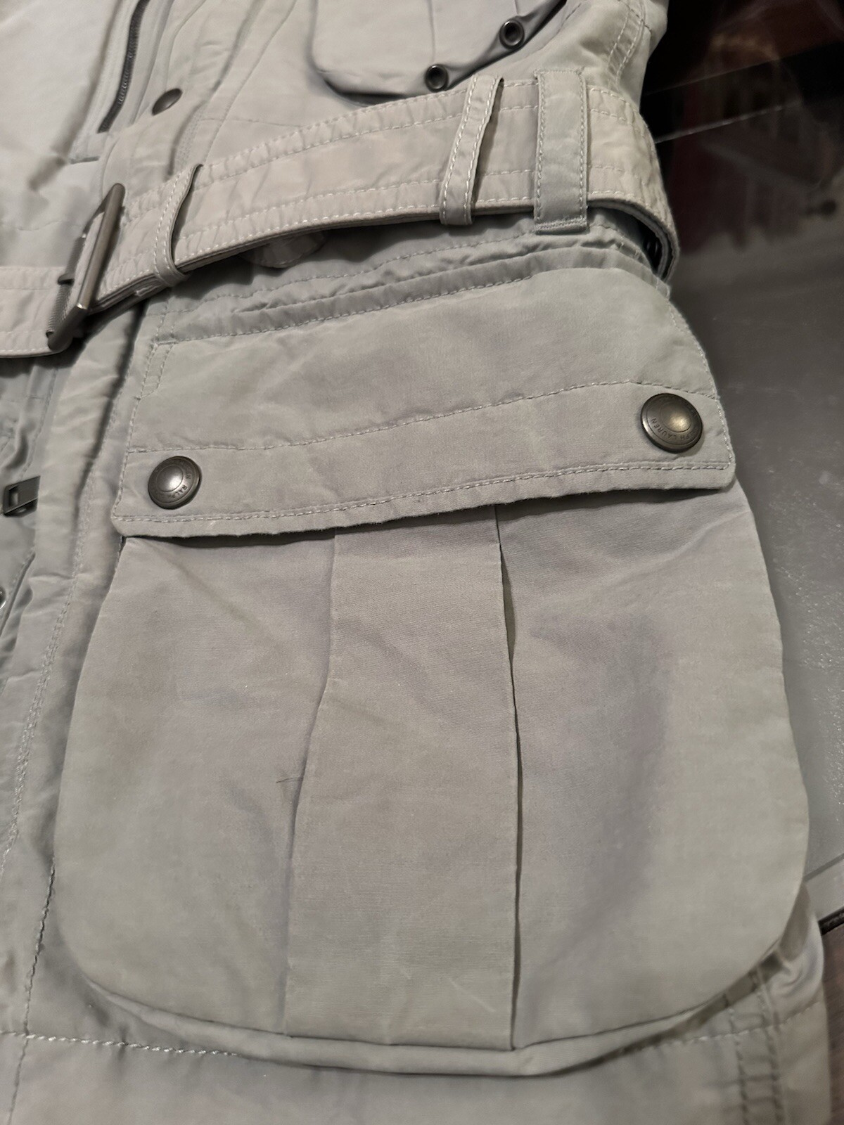 Ralph Lauren Black Label Gent’s Sz  Medium Coated Biker Belted Jacket Light Gray image 7