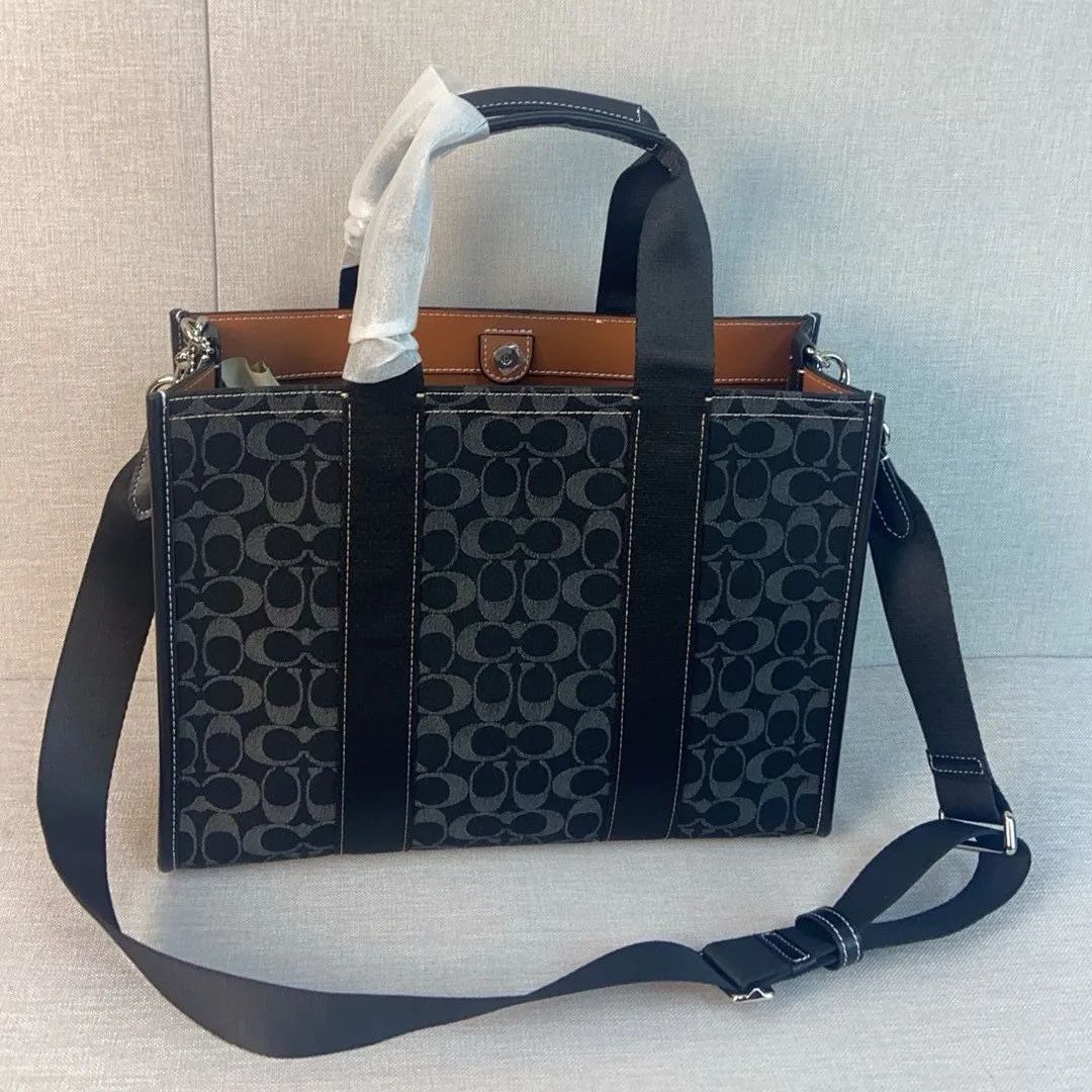 COACH Smith Signature Denim Tote Shoulder Bag 2-Way Deep Blue CP105 Outlet