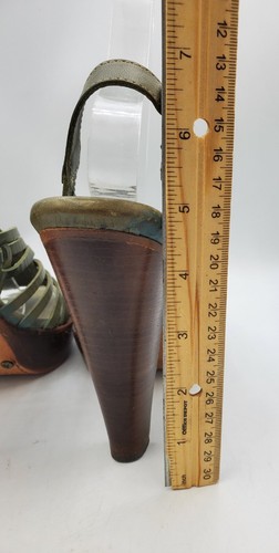 Frye Joy Sz 7 B Green Leather Huarache Platform Heels Open Toe Strappy Shoes - Picture 8 of 14