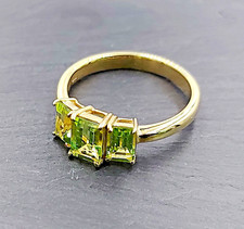 Peridot 18k Gold Vermeil on 925 Sterling Silver Three Stone Ring Size 5 to 12 US