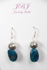 Apatite Blue 10 x 14mm Natural Nugget Gemstone .925 Sterling Silver Earrings