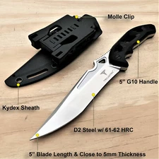 Takumitak 10" D2 Blade Full Tang Tactical Knife Kydex Sheath Fixed Blade Knife