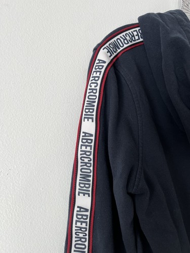 Abercrombie & Fitch Navy Blue Logo Tape Fleece Lined Youth Pullover Hoodie 15/16 - Picture 3 of 5
