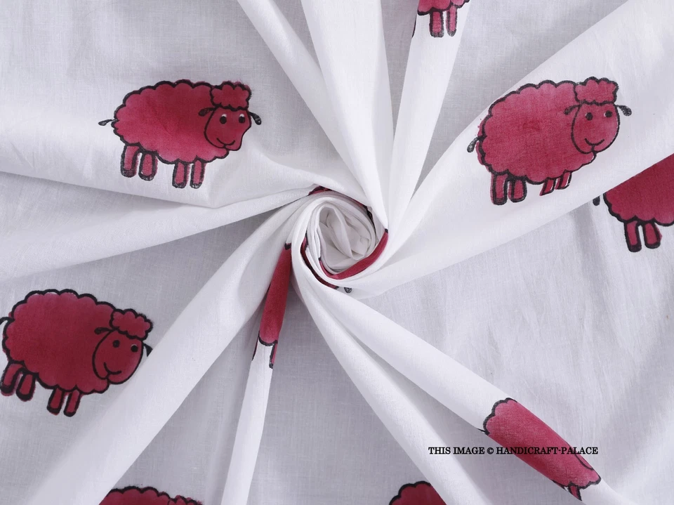 Indian Cotton Dressmaking 5 Yard Running Loose Fabric Throw Ethnic Sheep Printed - Image 4 of 4