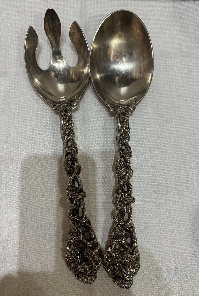 Godinger Vintage Silver Plated Floral Serving Spoon Fork Utensils