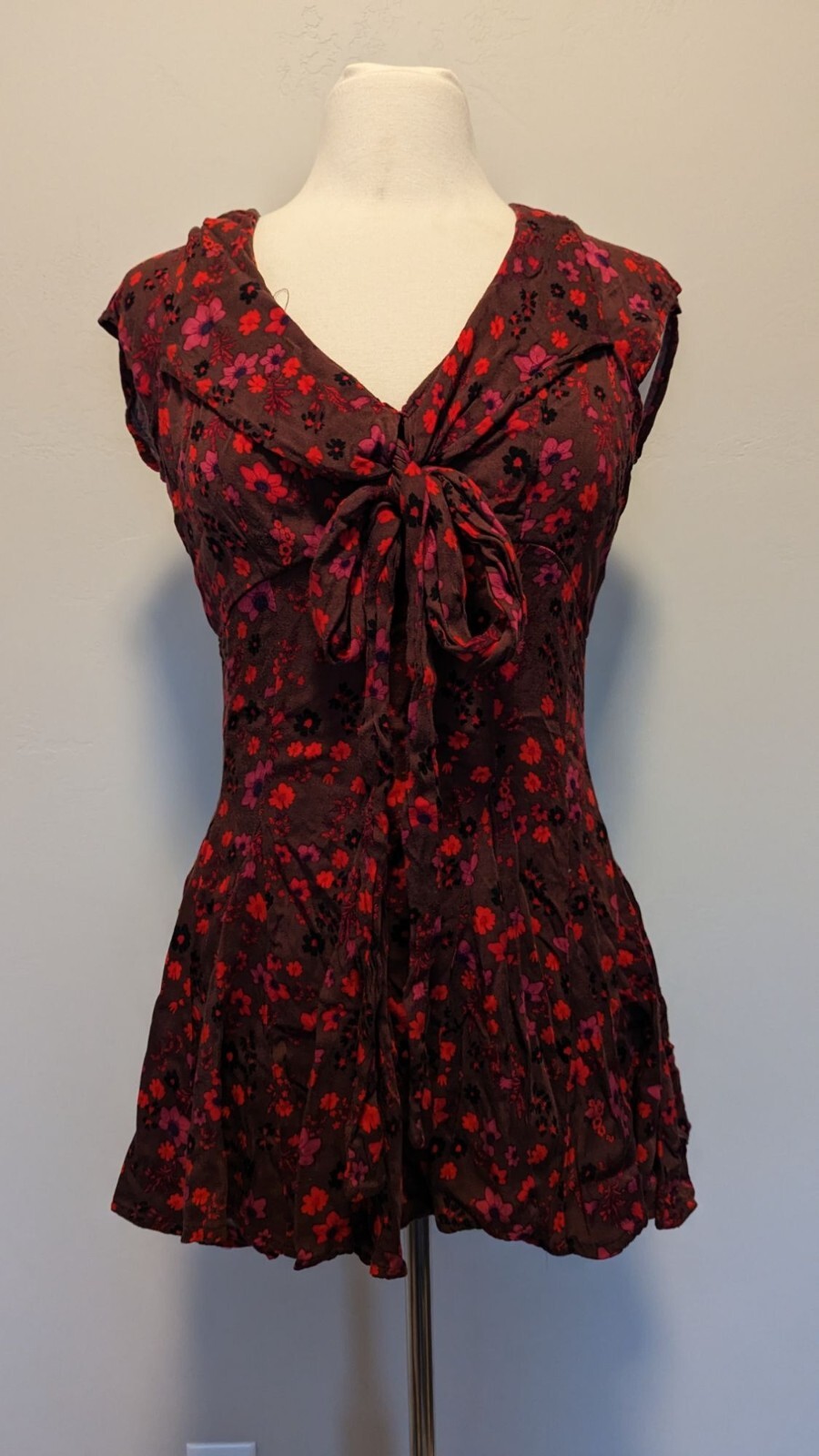 Free People Vintage Inspired Floral Open Back Tie-Front Dress Medium