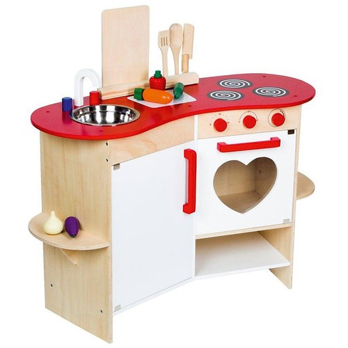 Kinderküche aus Holz Spielküche Kochen Kinder Spielzeug Holzküche weiß rot Herz - Bild 2 von 3