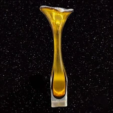 Bo Borgstrom Jack In The Pulpit Vase Aseda Glasbruk Swedish Glass Amber Clear