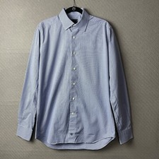 David Donahue Dress Shirt Mens 36 Blue Houndstooth Plaid Office Professional