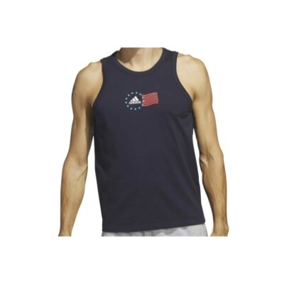 Adidas Men's Sleeveless Tank Top Shirt American Flag Graphic Blue NWT