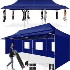 10'x30' Pop Up Canopy Tent with Awning Heavy Duty Waterproof Commercial Gazebo