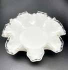Fenton Silver Crest Milk Glass Compote Candy Bowl Ruffled Edge 8” Excellent Cond