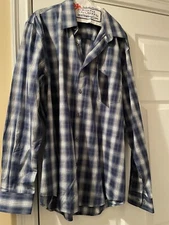 Perry Ellis Size Large Dress Shirt Blue Plaid 100% Cotton NWT