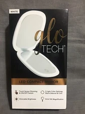 GLO TECH LED COMPACT MIRROR 1X & 10X MAGNIFICATION  3 Light Color Settings ~ 4”