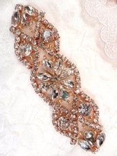 Rose Gold Beaded Rhinestone Applique Clear Glass Marquise Stones 3.75" GB618