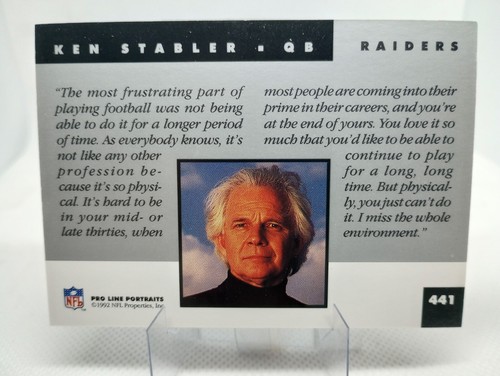 RAIDERS - Ken STABLER 1992 Pro Line Portraits #441 - Foto 2 di 2