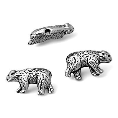 10 pcs 3D Bear Spacer Beads Silver Double Sided Animal Beading Findings 16x10mm