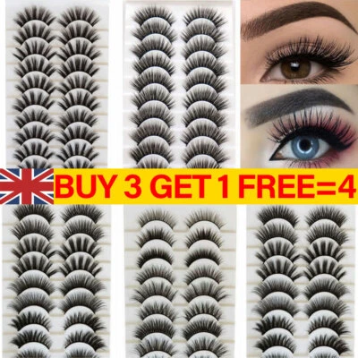 U-DREAMHOME 10 Pairs 3D Mink False Eyelashes Wispy Cross Long Thick Soft Fake Eye Lashes UK