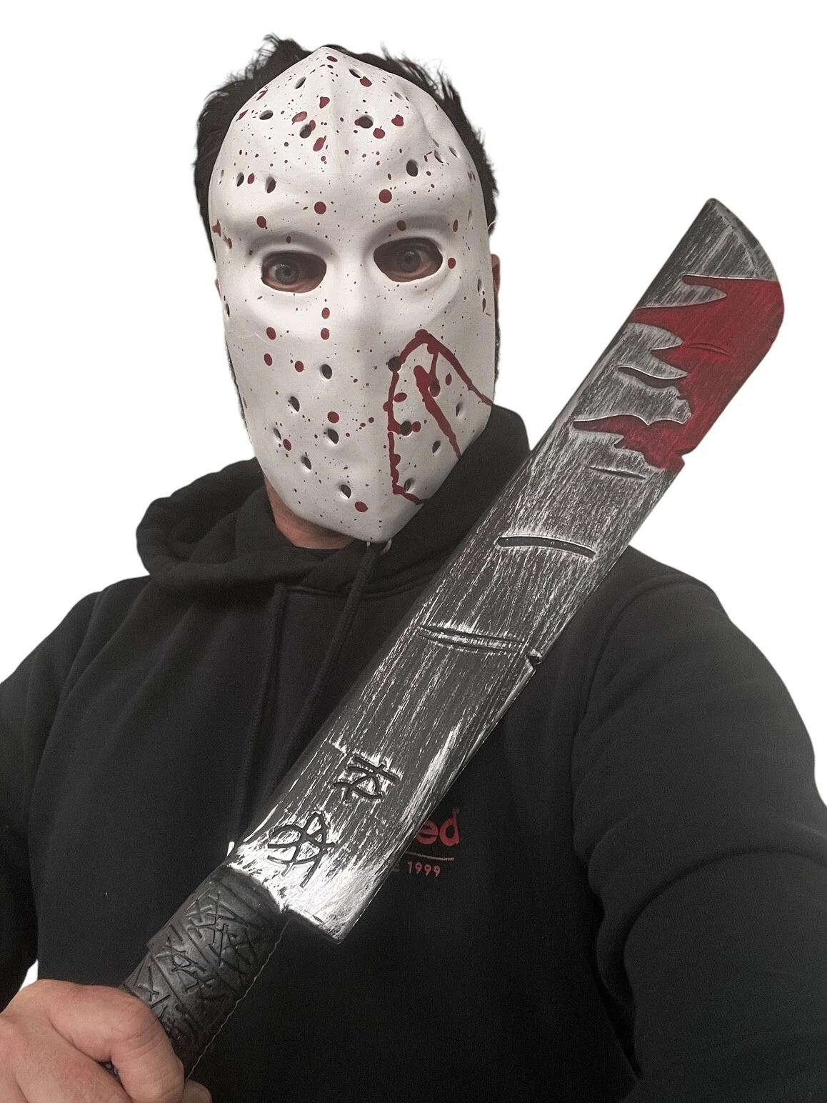 White Bloody Jason Hockey Mask & Plastic Machete Costume Voorhees Masks