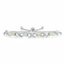 925 Solid Sterling Silver Fire Opal CZ Infinity Tennis Link Bracelet Adjustable