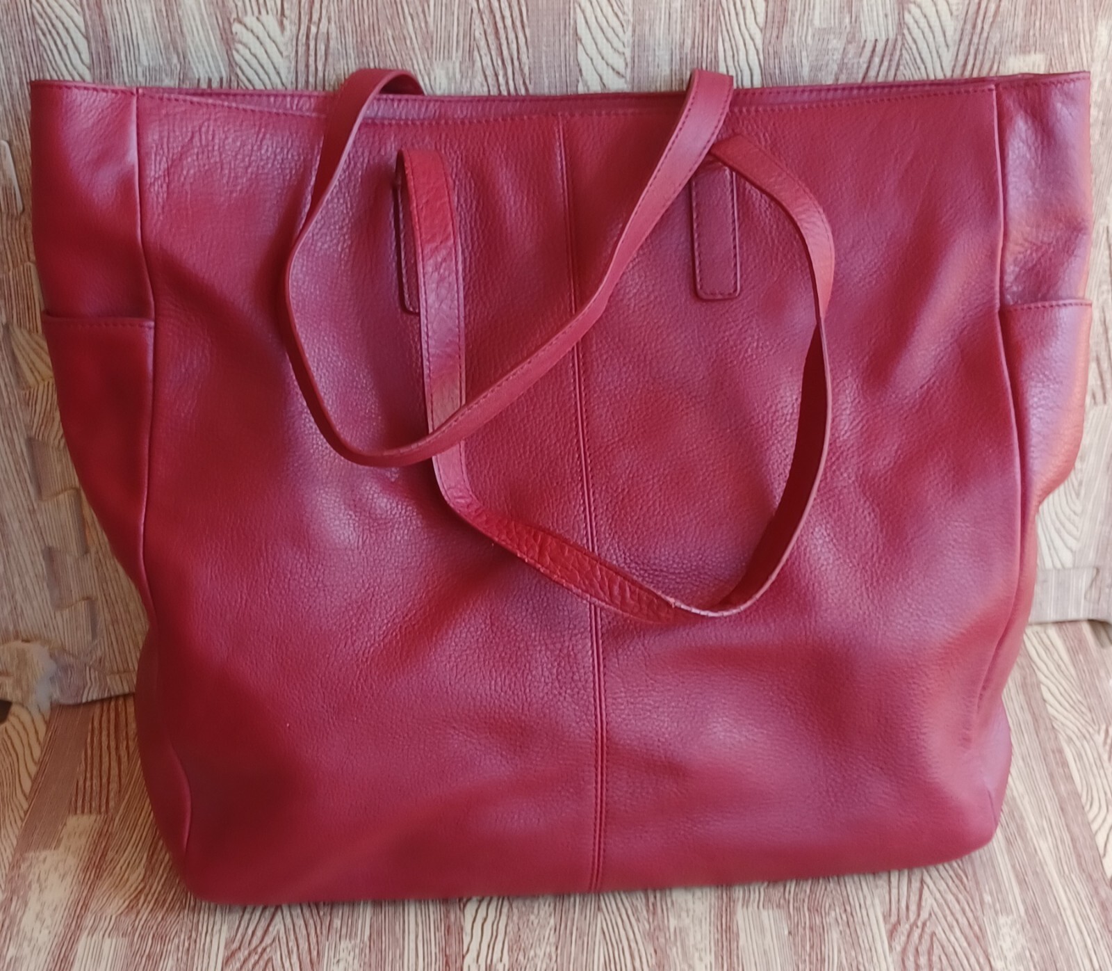 Express Design Studio Large Dark Red Leather 2 Handle Tote Shoulder Handbag