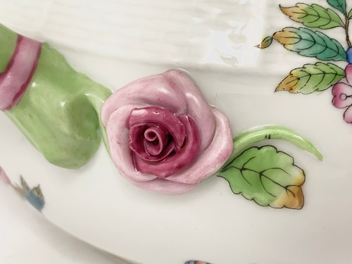 Herend Queen Victoria Green Boarder Lemon Handle Soup Tureen Bowl - Picture 3 of 15