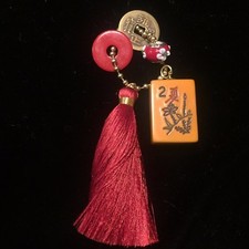 Vtg Key Chain Mahjong Mahjongg Flower Tile Sterling Silver Bead