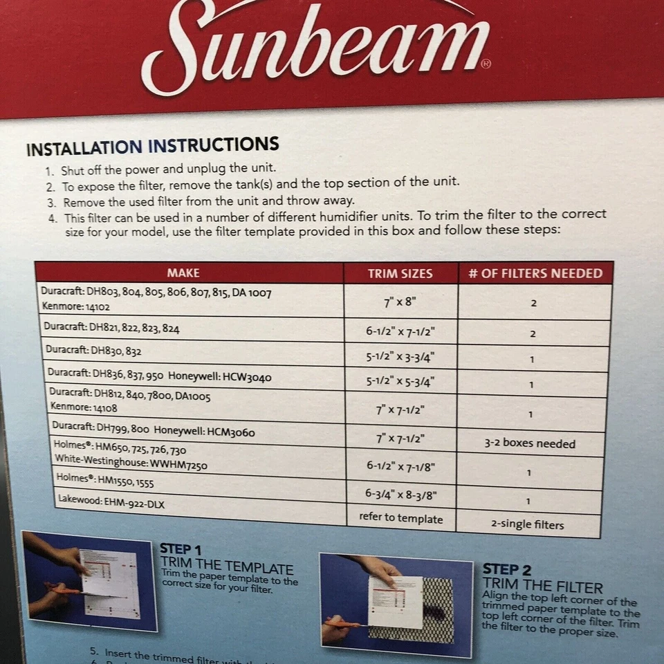 Sunbeam SFU001 Cool Mist Universal Humidifier Filters 2 Pack NEW Triple Layer - Image 3 of 4