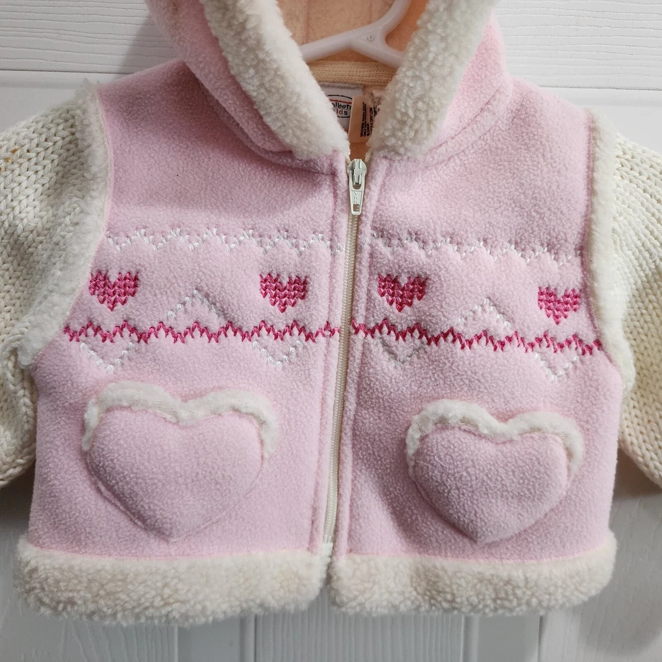 Chaqueta Suéter con Capucha Talbots Kida Bebé Niña Forrada Sherpa Corazones Rosa 0M De Colección Foto 2 de 4