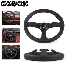 Jdm 345mm 14inch Deep Dish Genuine Leather Alloy Racing Steering Wheel 6 Hole