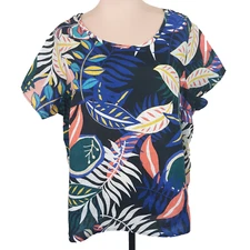 C&C California Linen Top Women's Size 1X Short Sleeve Pullover Tropical Resort